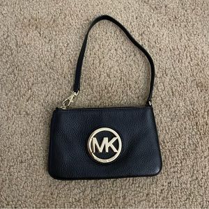 Michael Kors Monogram Black Leather Wristlet